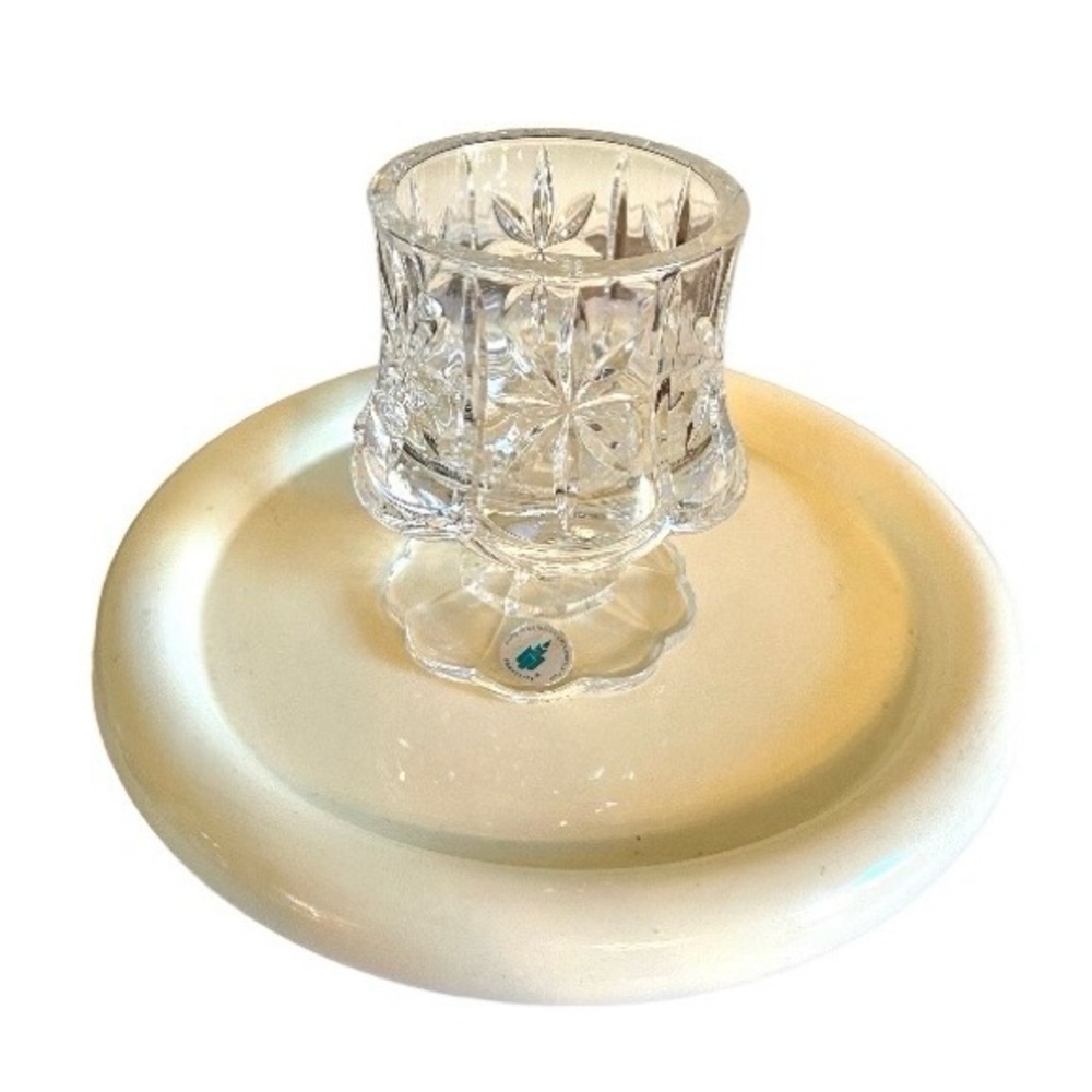 Partylite 2pc set of large cream 3 wick holder and a crystal cut votive holder
